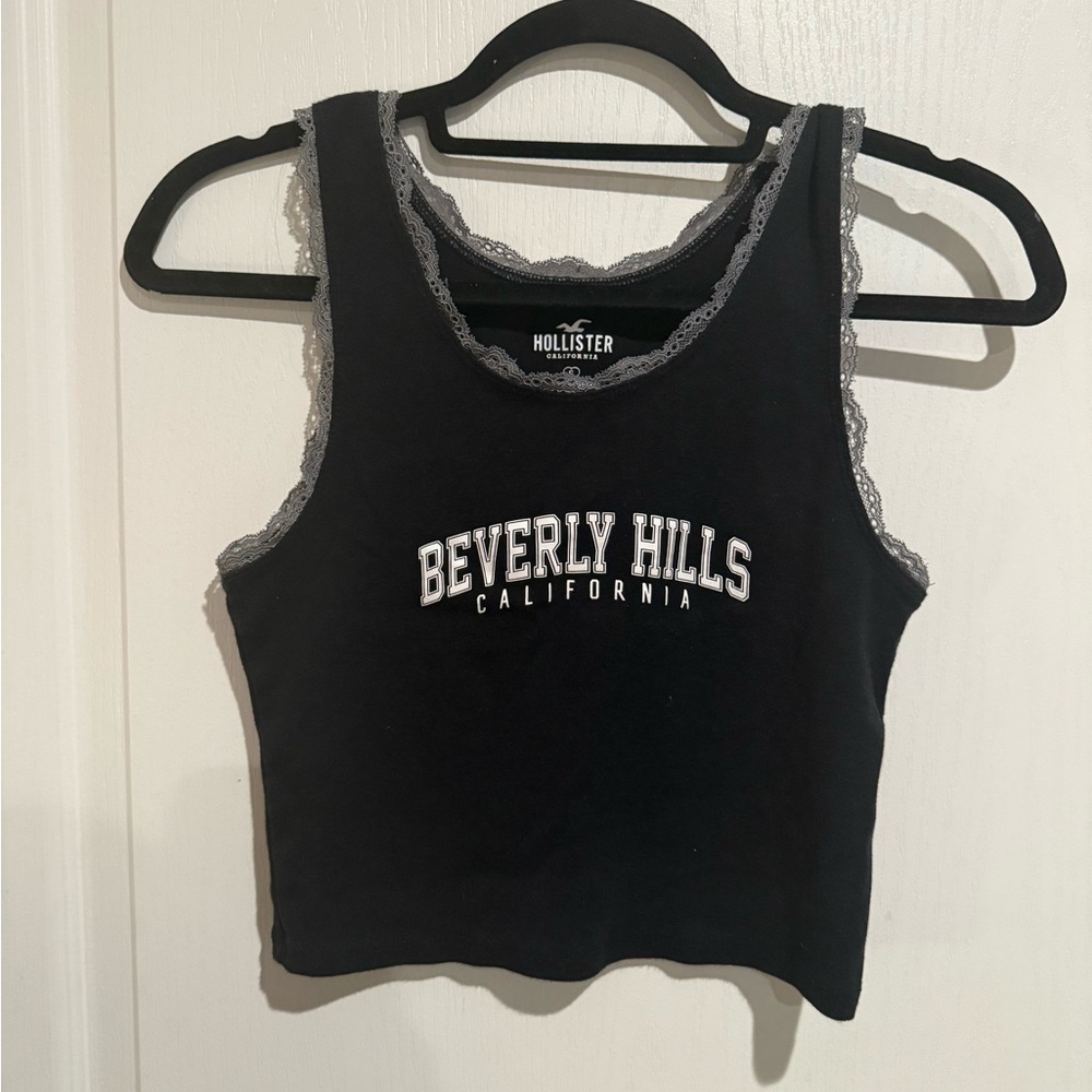 Hollister Black Crop Top with Lace Trim - Picture 1 of 3